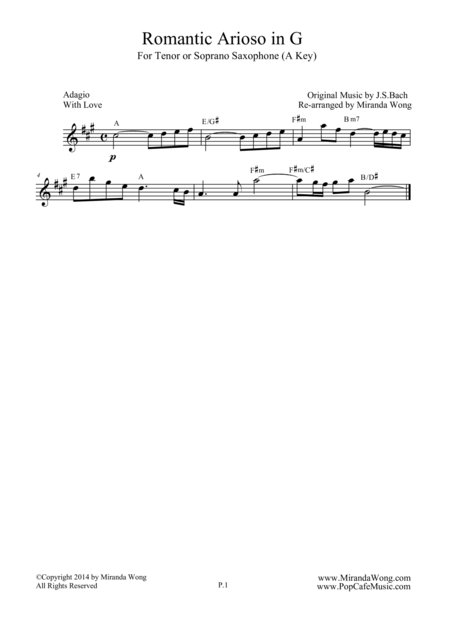 Free Sheet Music Romantic Arioso In G Alto Sax Tenor Or Soprano Sax Concert Key