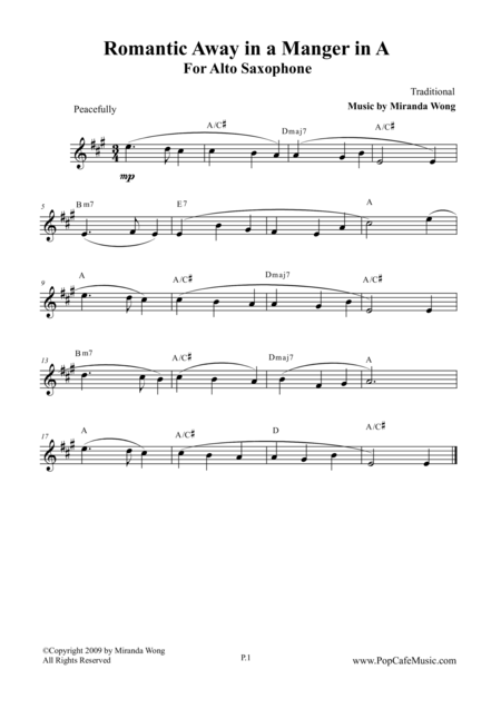 Free Sheet Music Romantic Away In A Manger Alto Sax Tenor Sax Concert Key