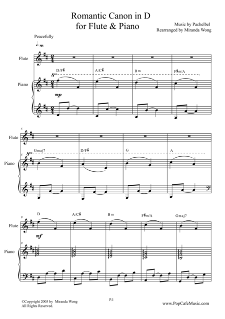 Romantic Canon In D For Flute Piano Sheet Music