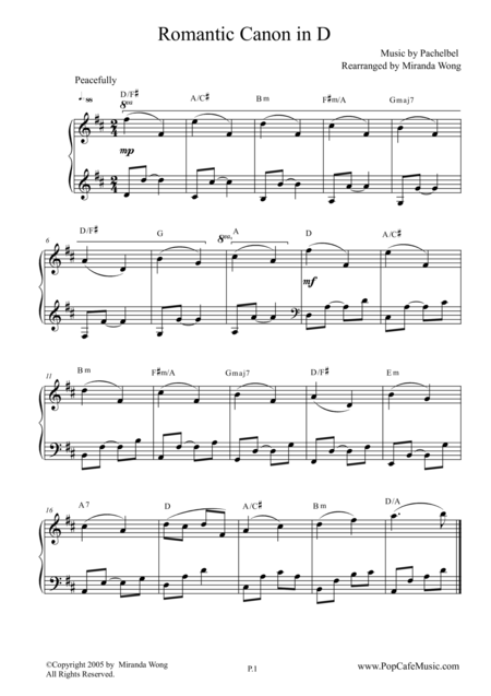 Free Sheet Music Romantic Canon In D