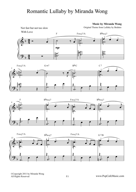 Free Sheet Music Romantic Lullaby For Piano Solo