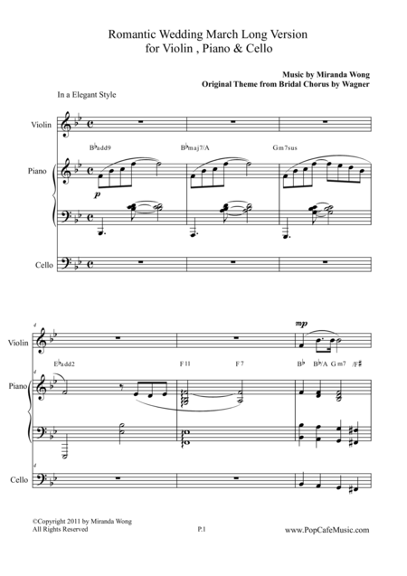 Romantic Wedding March Long Version For Violin Piano Cello Sheet Music