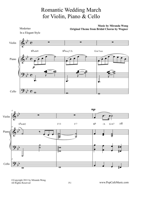 Romantic Wedding March Short Version For Violin Piano Cello Sheet Music