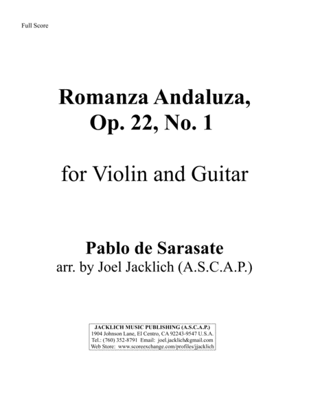 Romanza Andaluza Op 22 No 1 For Solo Violin And Guitar Sheet Music