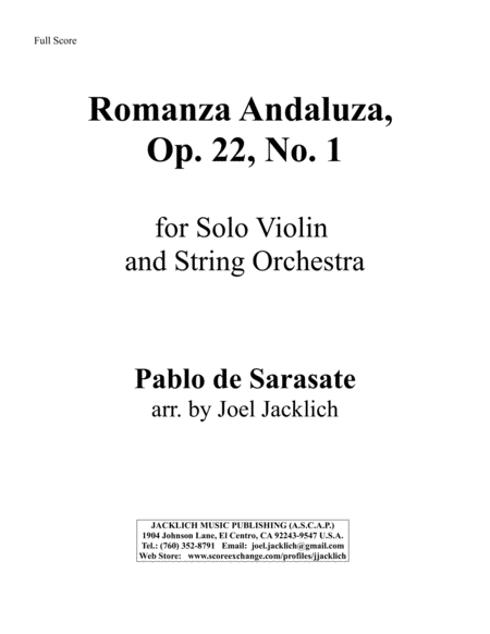 Free Sheet Music Romanza Andaluza Op 22 No 1 For Solo Violin And String Orchestra