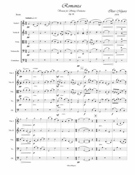 Romanza Op 16 For String Orchestra Sheet Music