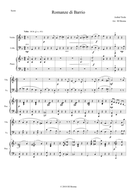 Romanze Di Barrio Tango Waltz For Pianotrio Sheet Music