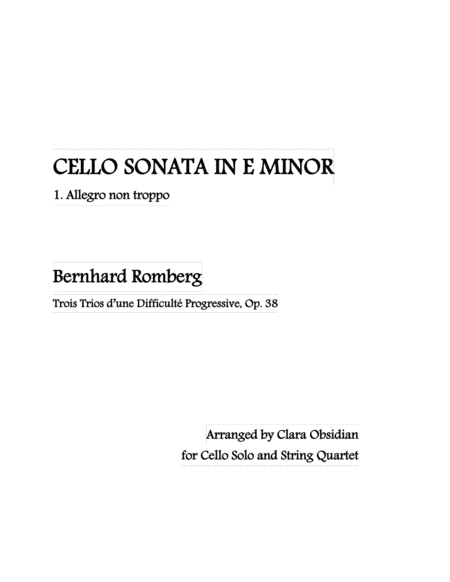 Romberg Cello Sonata In E Minor Arr For Cello Solo And String Quartet Sheet Music