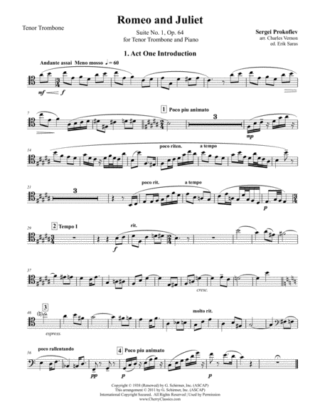 Free Sheet Music Romeo And Juliet Suite No 1 Op 64 For Tenor Trombone Piano