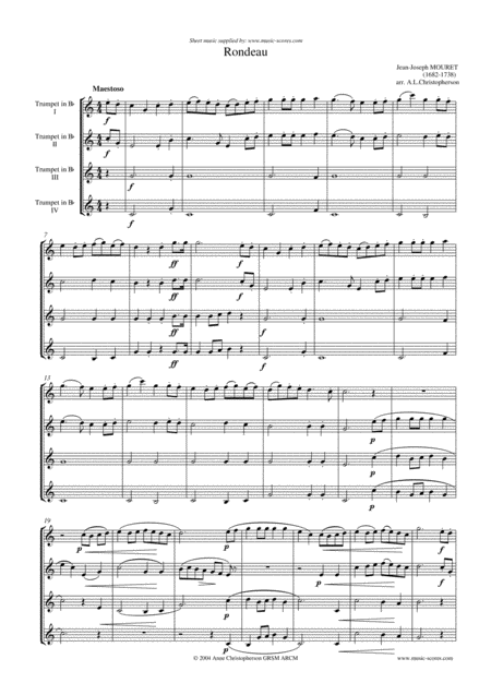 Free Sheet Music Rondeau Bridal Fanfare Trumpet Quartet