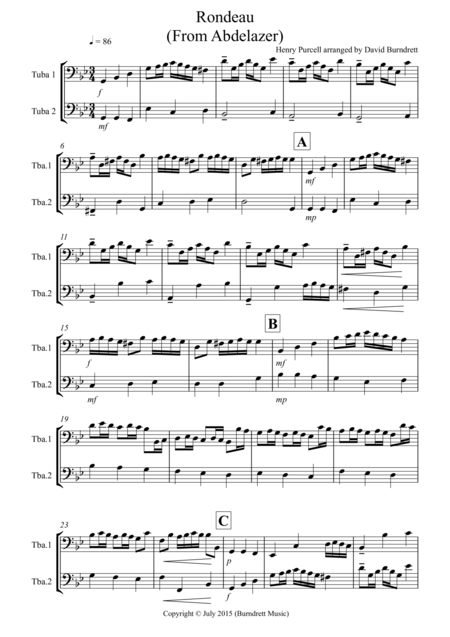 Rondeau From Abdelazer For Tuba Duet Sheet Music