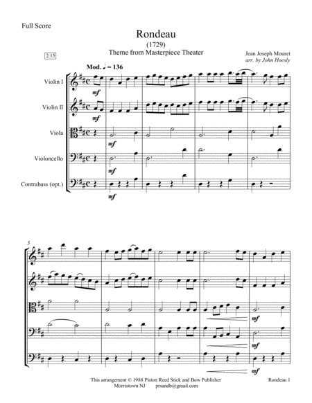 Free Sheet Music Rondeau String Quartet With Optional Bass