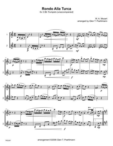 Rondo Alla Turca Mozart Arranged For Trumpet Duet Unaccompanied Sheet Music