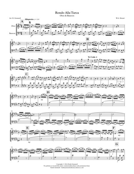 Rondo Alla Turca Oboe And Bassoon Duet Sheet Music