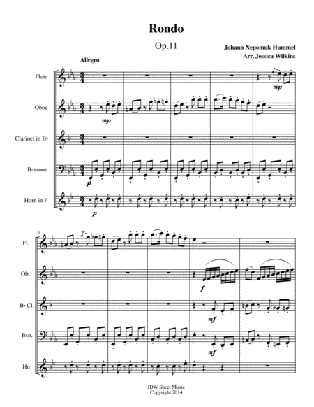 Rondo Op 11 For Woodwind Quintet Sheet Music