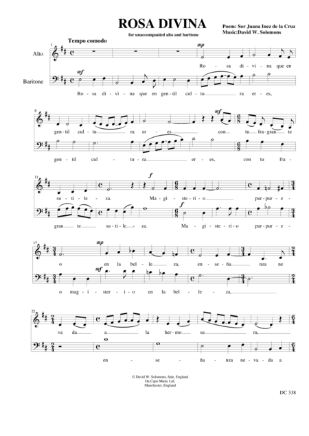 Rosa Divina For Alto And Baritone Sheet Music