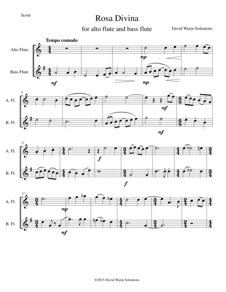 Free Sheet Music Rosa Divina For Alto Flute And Bass Flute