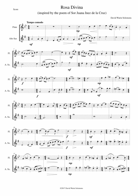 Rosa Divina For Flute And Alto Saxophone Sheet Music