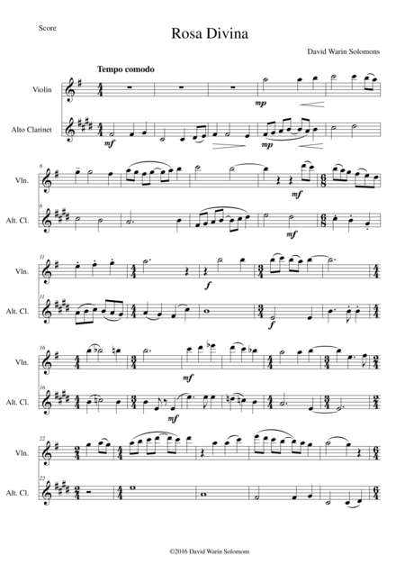 Free Sheet Music Rosa Divina For Violin And Alto Clarinet