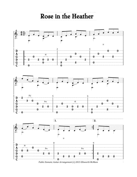 Free Sheet Music Rose In The Heather For Fingerstyle Guitar Tuned Cgdgad