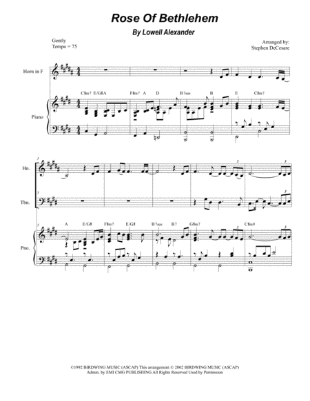 Rose Of Bethlehem For Brass Quartet And Piano Sheet Music