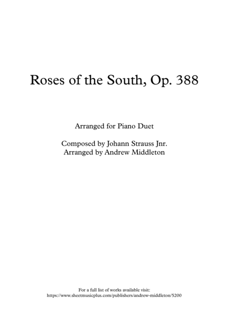 Roses Of The South Arranged For Piano Duet Sheet Music