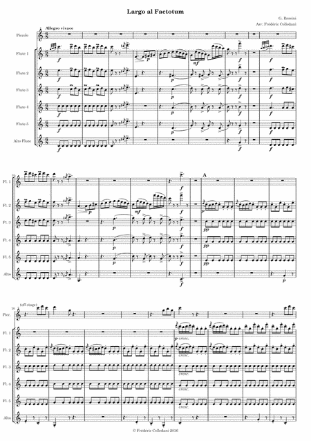 Rossini Barber Of Seville Il Barbiere Di Siviglia Largo Al Factotum Air Of Figaro For Flute Choir Sheet Music