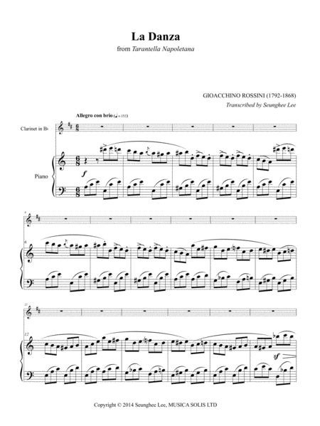 Free Sheet Music Rossini La Danza For Clarinet And Piano