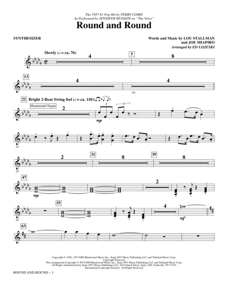 Free Sheet Music Round And Round From The Voice Arr Ed Lojeski Synthesizer