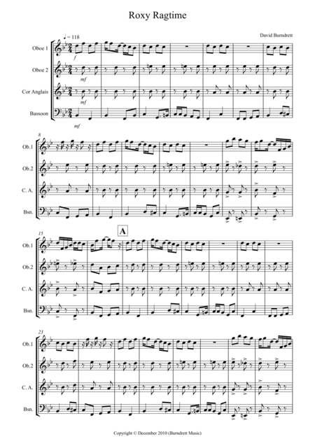 Free Sheet Music Roxy Ragtime For Double Reed Quartet