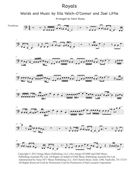 Royals Easy Key Of C Trombone Sheet Music