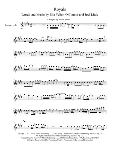 Royals Trumpet Sheet Music