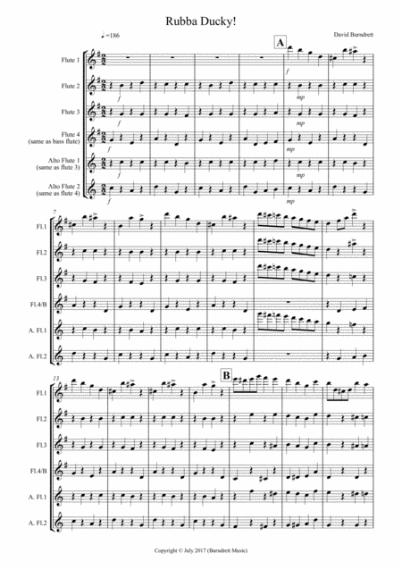 Free Sheet Music Rubba Ducky For Flute Quartet