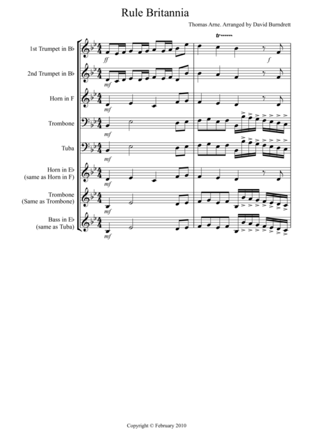 Rule Britannia For Brass Quintet Sheet Music