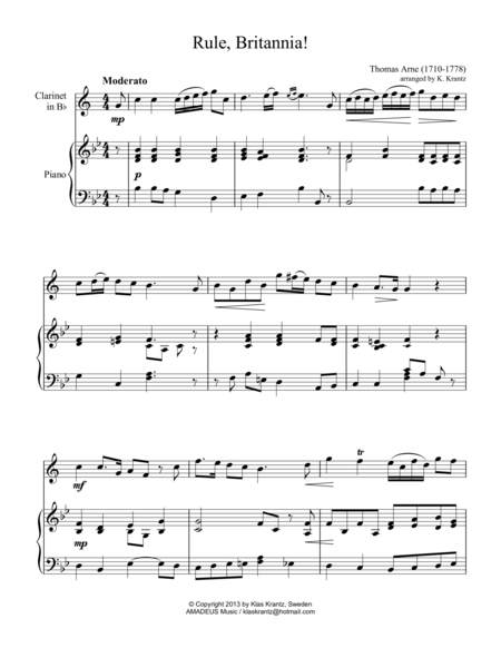 Rule Britannia For Clarinet In Bb And Easy Piano Sheet Music