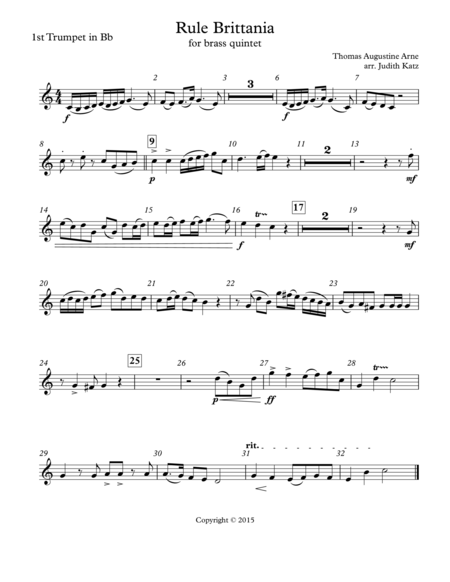 Free Sheet Music Rule Brittania For Brass Quintet Parts