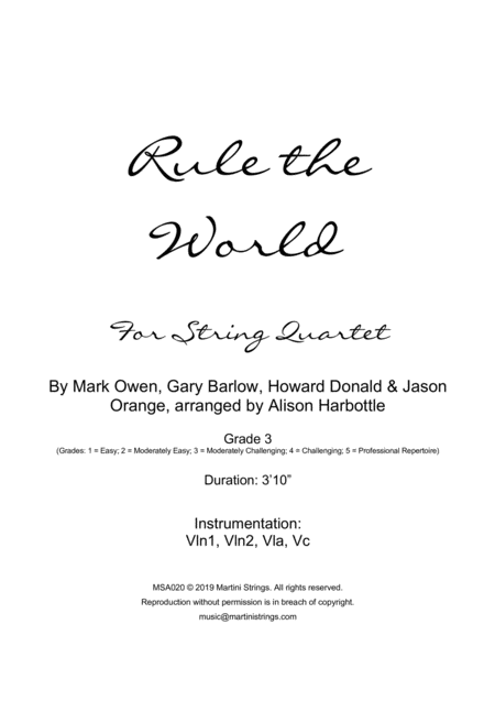 Rule The World String Quartet Sheet Music