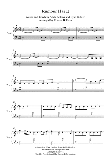 Rumour Has It By Adele Easy Piano Sheet Music