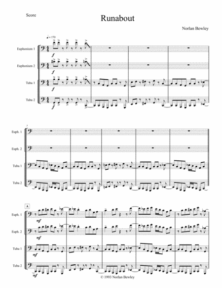 Runabout Tuba Euphonium Quartet Sheet Music