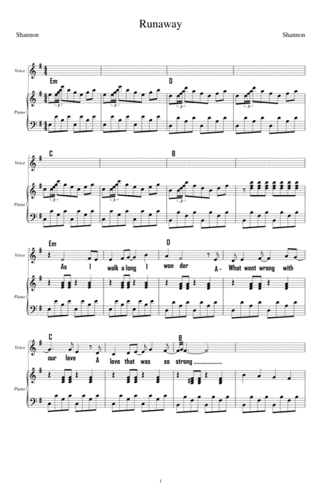 Free Sheet Music Runaway Del Shannon Self Accompaniment On The Piano With Lyrics