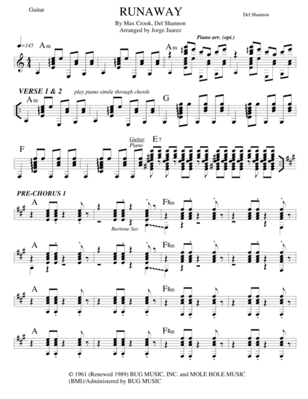 Free Sheet Music Runaway Guitar