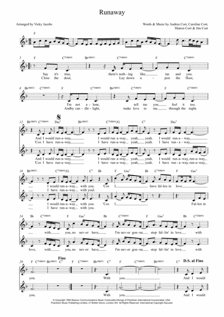 Runaway Leadsheet For Singalongs Sheet Music