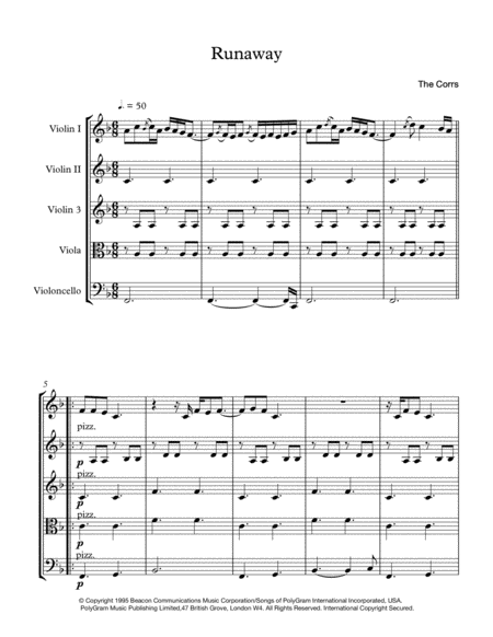 Free Sheet Music Runaway The Corrs String Quartet Score And Parts