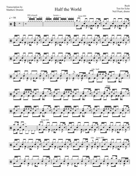 Rush Half The World Sheet Music