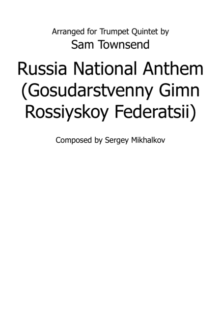 Russia National Anthem Trumpet Quintet Sheet Music