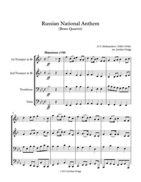 Free Sheet Music Russian National Anthem Brass Quartet