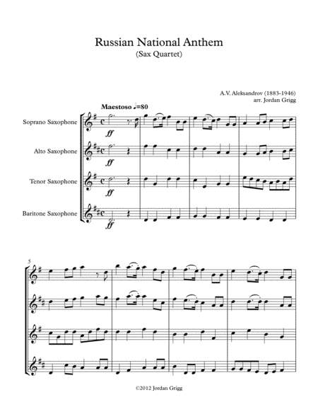 Free Sheet Music Russian National Anthem Sax Quartet