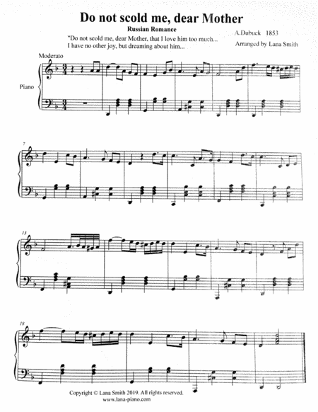 Free Sheet Music Russian Traditional Romance Do Not Scold Me Dear Mother