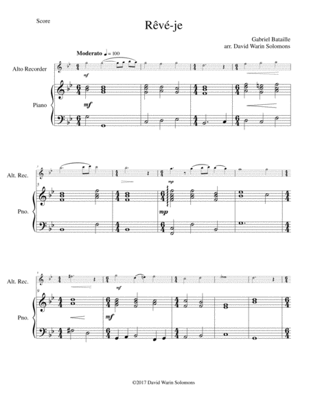 Rv Je Am I Dreaming For Alto Recorder And Piano Sheet Music