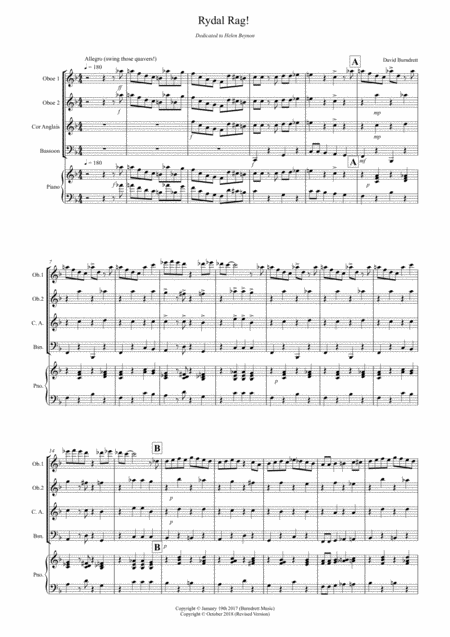 Free Sheet Music Rydal Rag For Double Reed Quartet